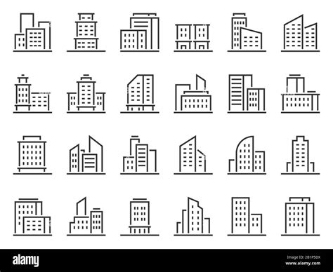 Line building icons. Hotel companies business icon, city buildings and ...