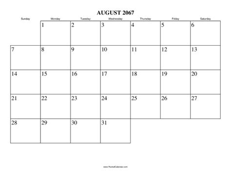 August 2067 Calendar