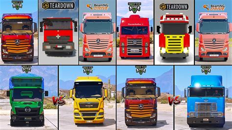 VOLKSWAGEN TRUCK VS SCANIA VS HINO RANGER VS MAN IN GTA 5 VS TEARDOWN