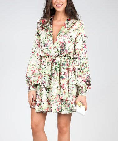 Carla By Rozarancio Green Pink Floral Tiered Wrap Dress Dresses