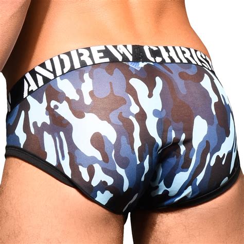 Andrew Christian Slip Almost Naked Sheer Troop Camouflage Bleu INDERWEAR