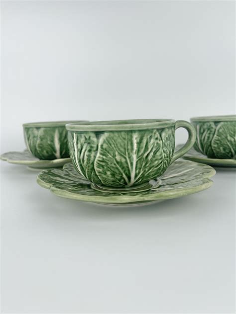 Bordallo Pinheiro Cabbage Green Teacup Saucer Set Of Etsy