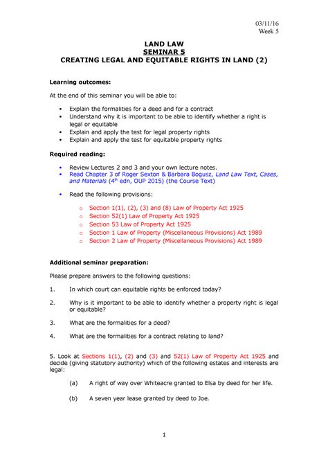 Creating Legal Equitable Rights In Land Week Land Law