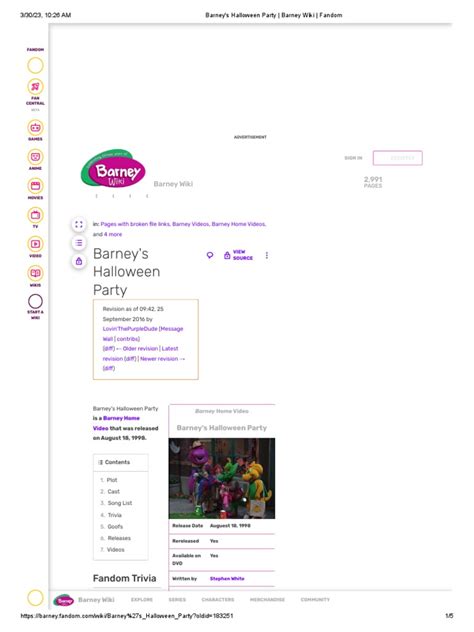 Barney's Halloween Party - Barney Wiki - Fandom | PDF | Fandom | Trick ...