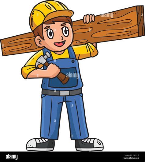 Carpenter Carrying Plywood Cartoon Colored Clipart Stock Vector Image