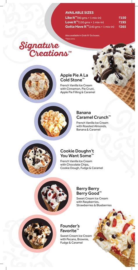 Cold Stone Creamery Menu Menu For Cold Stone Creamery Ambience Mall Vasant Kunj Delhi Ncr