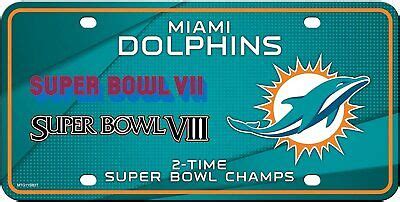 Miami Dolphins Metal Auto Tag License Plate 2 Time Super Bowl