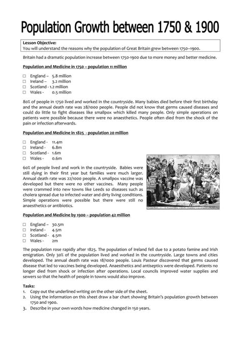 British Population Growth Worksheet