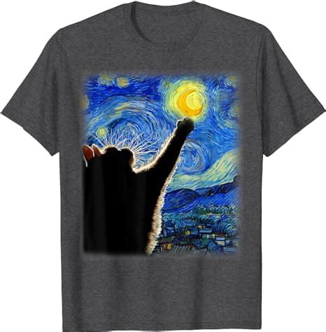 Van Gogh Starry Night Cat T Shirt Classic Fit Cat Lover Mom Dad Gift