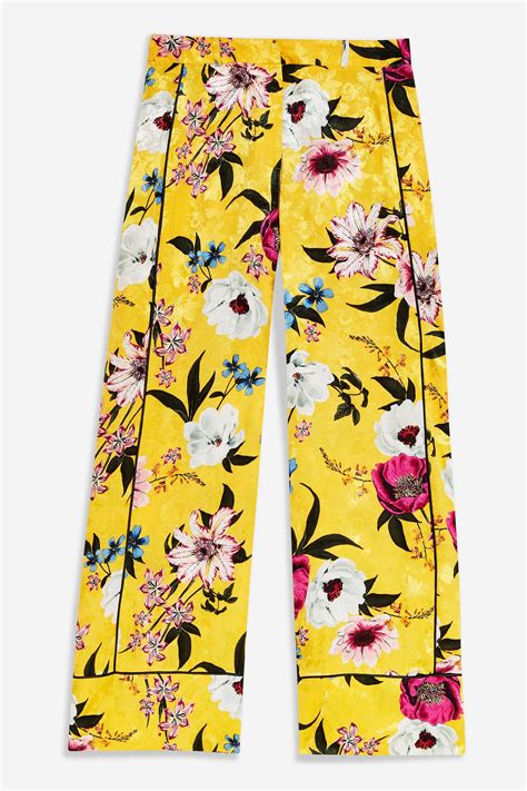 Yellow Floral Print Wide Leg Trousers Topshop Topshop Outfit Wide Leg Trousers Yellow Floral