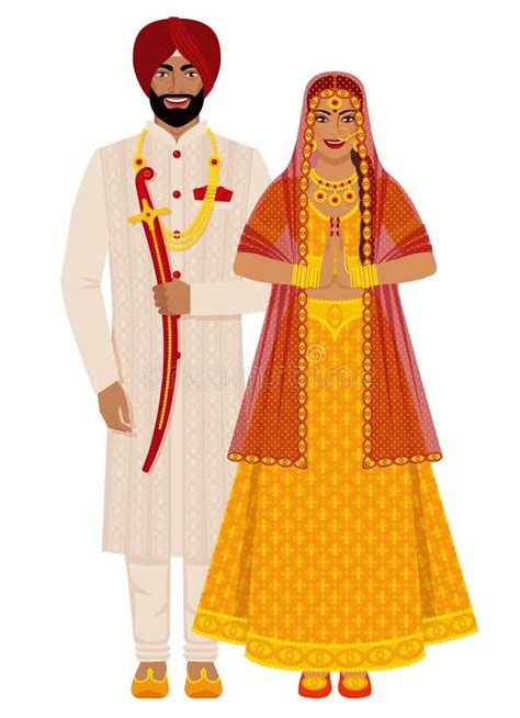 Punjabi Wedding Couple In Traditional Costume Of Punjab India Stock