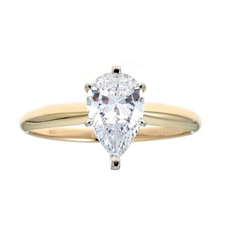 10k Two Tone Gold 9x6mm Pear Shaped Solitaire Cubic Zirconia Ring