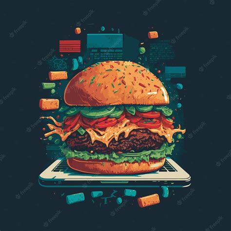 Premium Vector Big Burger Hamburger Hand Drawn Vector Illustration Poster