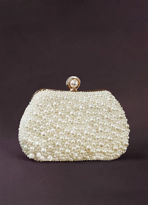 White Cream Pearl Hand Embellished Evening Clutch Bag Bags | Azazie