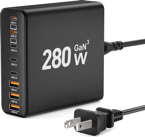 Amazon 280W USB C Charger Block 8 Port USB C Charging Station GaN