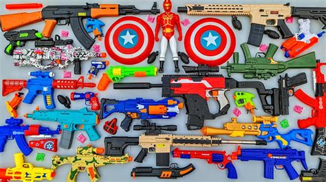 Collecting 7 Sniper Rifles And AK 47 Captain America Water Gun Light