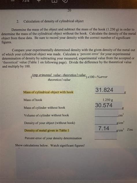 Solved 13 20 2 Calculation Of Density Of Cylindrical Chegg