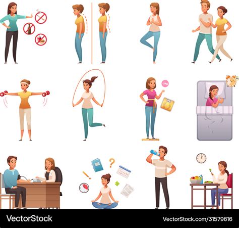 Healthy Lifestyle Cartoon Set Royalty Free Vector Image