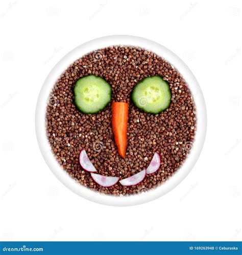 Health Food Buckwheat With Vegetable Smiling Face Eyes Cucumber