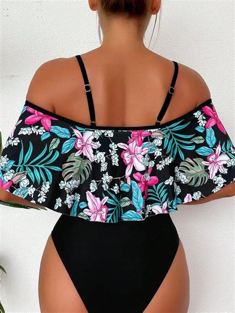 Shein Swim Vcay Tropical Print Criss Cross One Piece Swimsuit Shein Usa