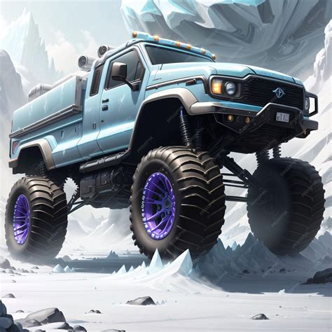 Premium AI Image | Blue monster truck with purple wheels