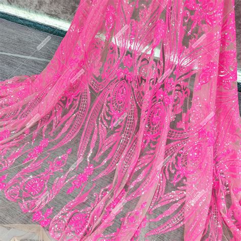 Hot Pink Abstract Pattern Sequin Mermaid Prom Dress Promfy