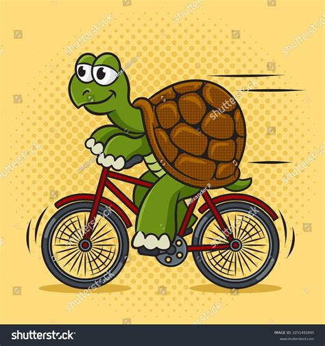 Cartoon Turtle Riding Bike Pinup Pop Stock Vector Royalty Free