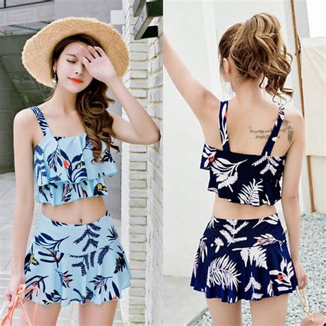 Women Korean Swimming Suits Sexy Printed Ruffled Swimsuit High Waist Bikini Set Shopee Philippines