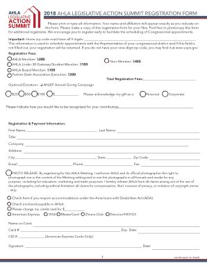 Fillable Online Ahla Legislative Action Summit Registration Form