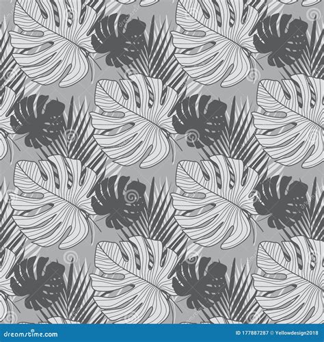 Geometric Seamless Pattern With Monochrome Tropical Leaves Exotic Botanical Leaf Wallpaper