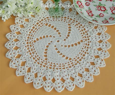 Pink Rose Crochet Centrinho Sousplat Orleans Place Mat