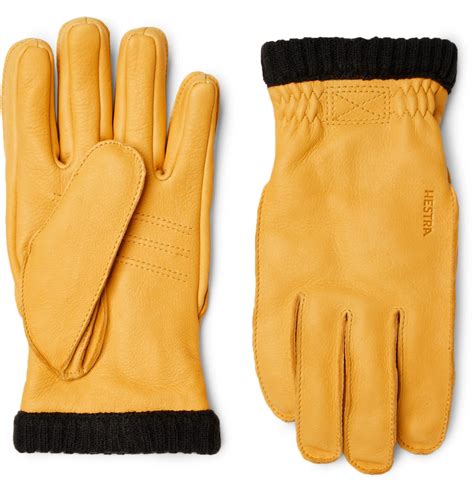 Hestra Primaloft Fleece Lined Full Grain Leather Gloves In Yellow For