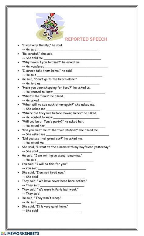 Reported Speech In Reported Speech English Grammar Worksheets