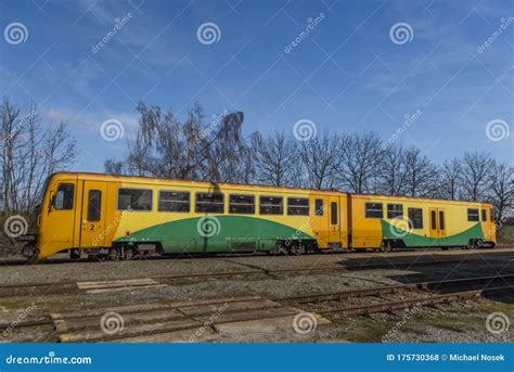 Yellow Color Train in Kojetice Na Morave Station in Winter Sunny Day ...