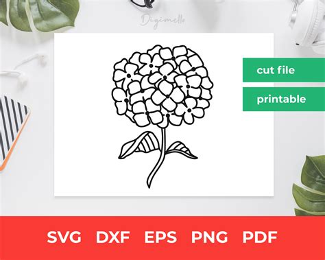 Hydrangea Svg Flower Clipart Floral Print Cricut And Etsy