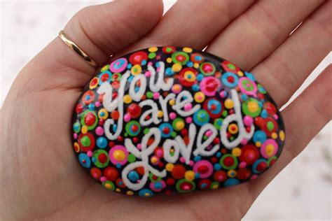 You Are Loved Hand Painted Rock Inspirational T Etsy Hand