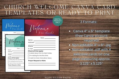 Printable Church Welcome Cards, Visitor Cards, Connection Cards DIY in ...