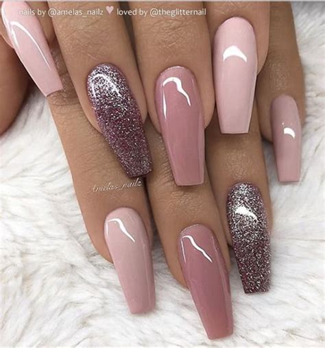 60 Trendy Glitter Coffin Nail Designs Mauve Nails Pink Glitter Nails Pink Nails