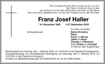 Traueranzeigen von Franz Josef Haller Allgäuer Zeitung