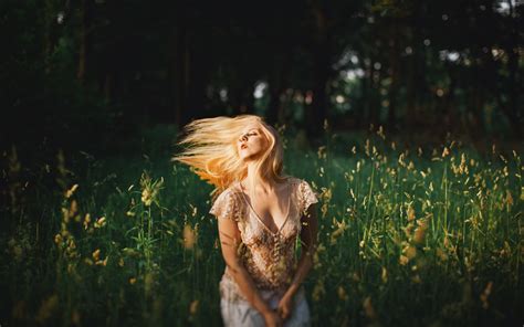 Wallpaper Sunlight Forest Women Outdoors Blonde Closed Eyes