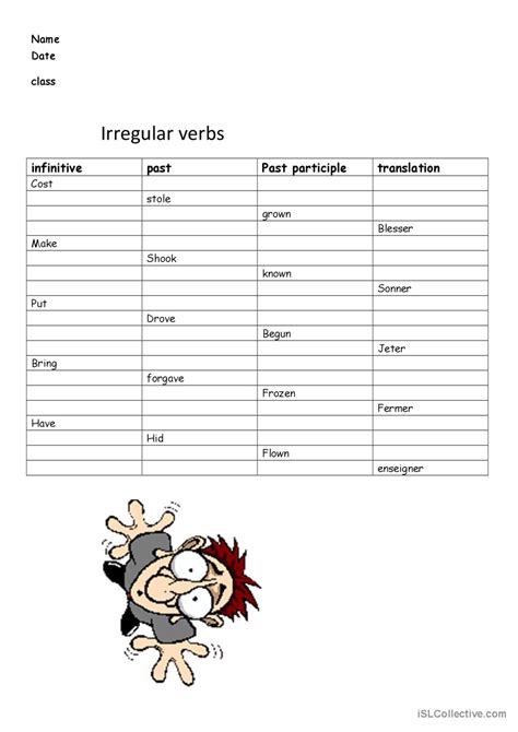 Irregular Verbs Test For French Sp Deutsch DAF Arbeitsblätter pdf doc