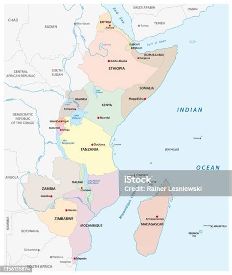 Political Vector Map Of East Africa Region Stock Illustration