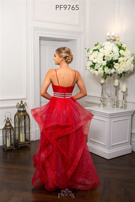 PF9765 Cherry Red Prom Evening Dress Dot S Frocks