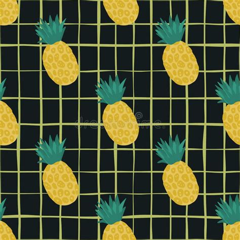 Abstract Pineapple Seamless Pattern On Black Background Exotic