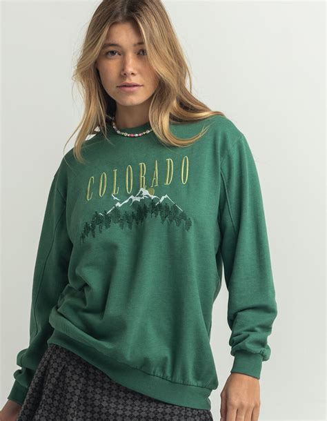 FULL TILT Colorado Womens Embroidered Crewneck Sweatshirt - GREEN | Tillys