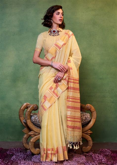 Shop Pure Handloom Cotton Silk Yellow Saree In New York Usa Online Sunasa