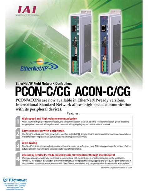 Iai Ethernet Ip Pcon Acon Specsheet PDF