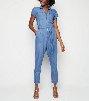 Blue Tie Waist Denim Boiler Suit New Look