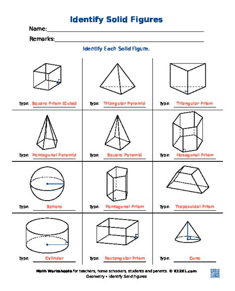 Identify Solid Figures Worksheets