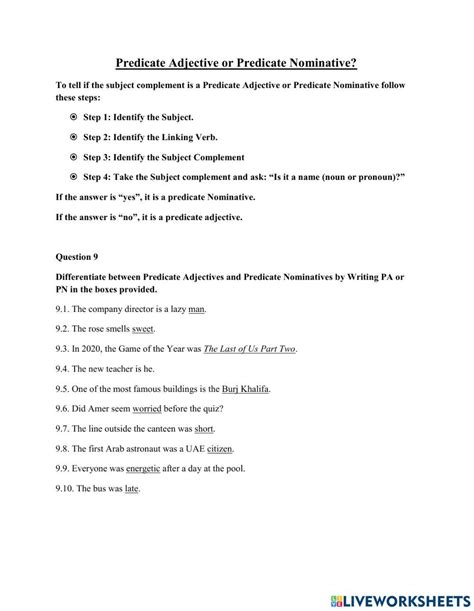 Differentiating Between Predicate Adjectives And Predicate